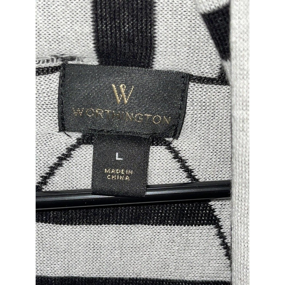 Women’s Worthington Cardigan Sweater White Black Open Front Long Sleeve Large - Picture 4 of 5